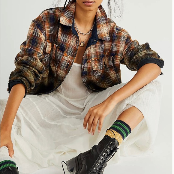 Free People anneli plaid shirt jacket shacket NWT - Picture 4 of 11